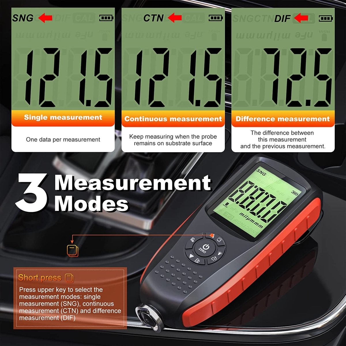 VDIAGTOOL VC200 Digital Paint Thickness Gauge | Car Body Coating Tester with Backlight, Fe/NFe Probe & Rechargeable Battery - ACARTOOL
