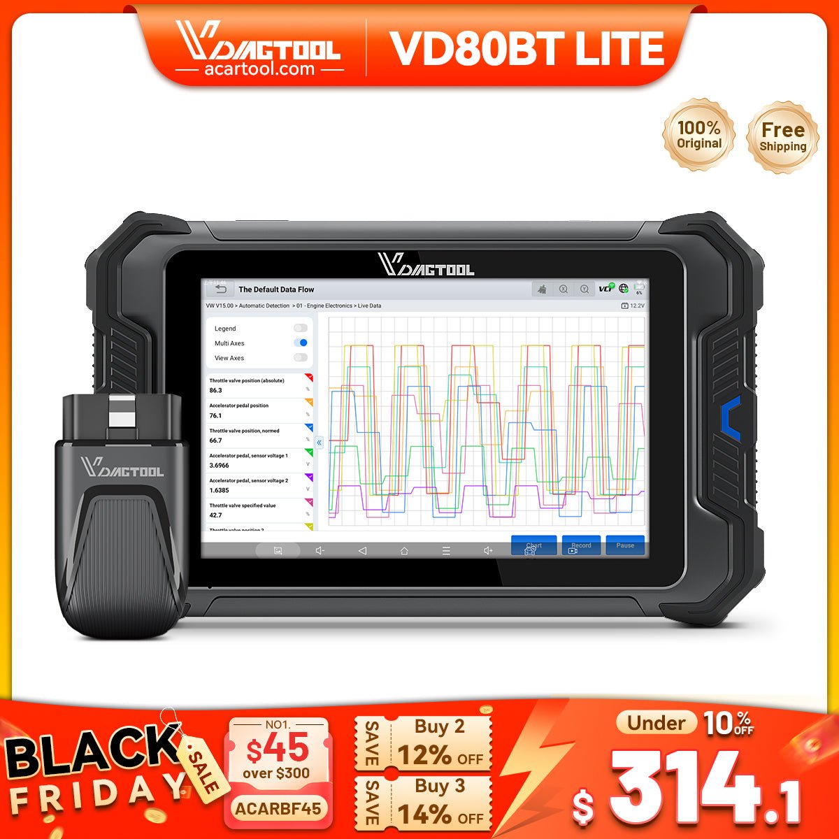 VDIAGTOOL VD80BT LITE – Bluetooth Bidirectional Car Diagnostic Scanner with ECU Programming, Full System Scan, 2 - Year Free Updates - Auto Diagnostic Tool