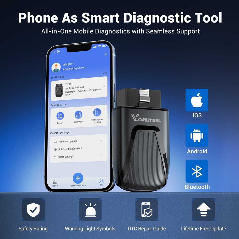 Vdiagtool D100 All-in-One Mobile Diagnostics with Seamless Support