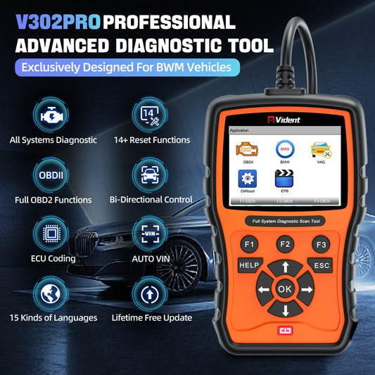 Vident V302 PRO Full System Diagnostic Scanner with Service Reset, Active Tests, and Lifetime Free Updates