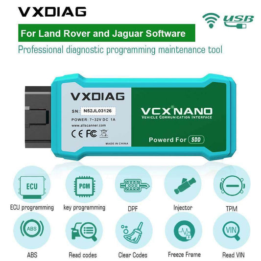 VXDIAG VCX NANO JLR (WiFi) – Full System Diagnostic Tool for Jaguar & Land Rover 2007–2016.