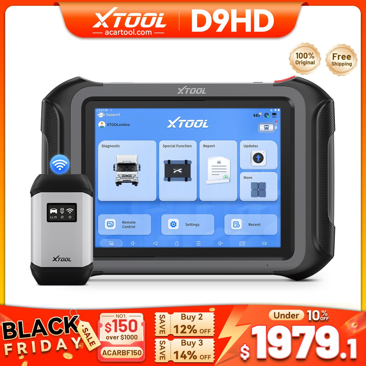 XTOOL D9HD Heavy Duty & Car Diagnostic Tool | 2025 Elite Version for 12V/24V Vehicles, 3 - Year Free Updates - Auto Diagnostic Tool