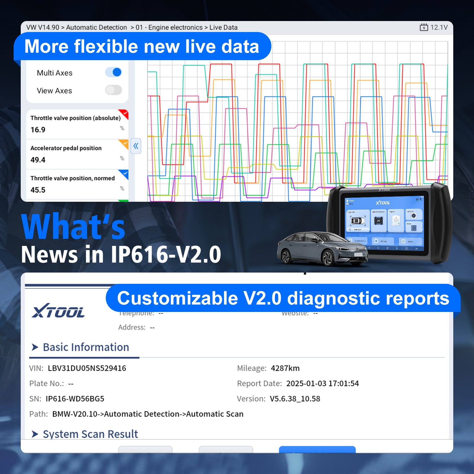 XTOOL IP616 V2.0 OBD2 Scanner with FCA AutoAuth, 34+ Reset Functions, Full-System Diagnostics, ECU Coding, CAN FD & DoIP, Lifetime Free Updates