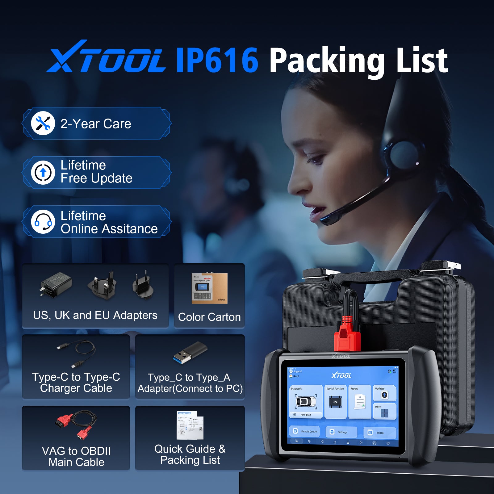 XTOOL IP616 V2.0 OBD2 Scanner with FCA AutoAuth, 34+ Reset Functions, Full-System Diagnostics, ECU Coding, CAN FD & DoIP, Lifetime Free Updates