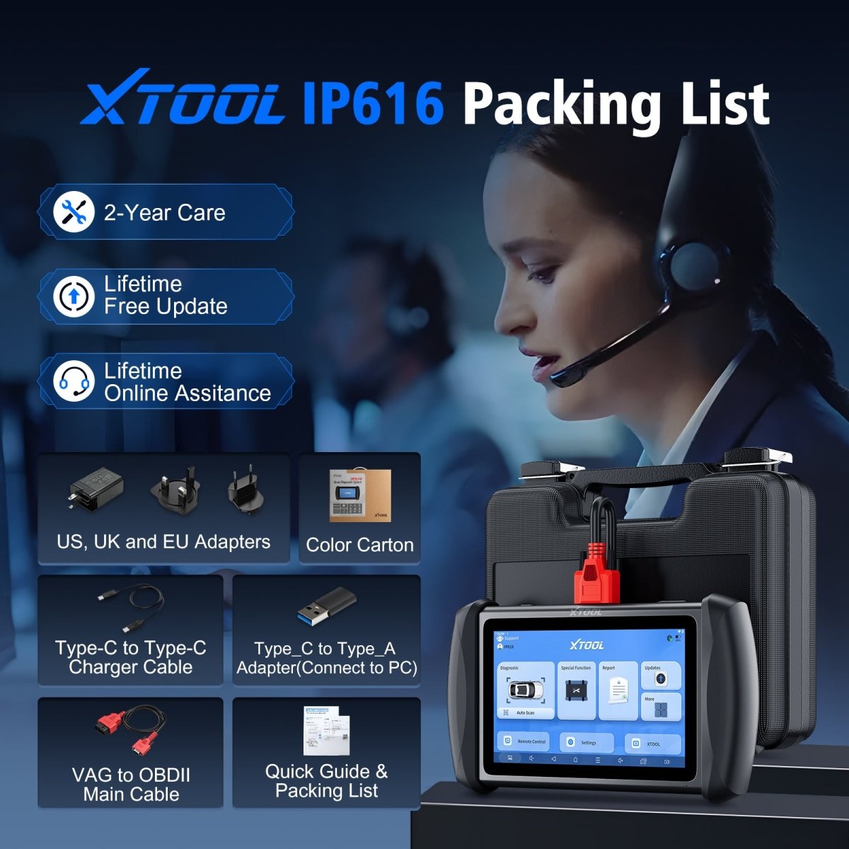 XTOOL IP616 V2.0 OBD2 Scanner with FCA AutoAuth, 34+ Reset Functions, Full - System Diagnostics, ECU Coding, CAN FD & DoIP, Lifetime Free Updates - Auto Diagnostic Tool